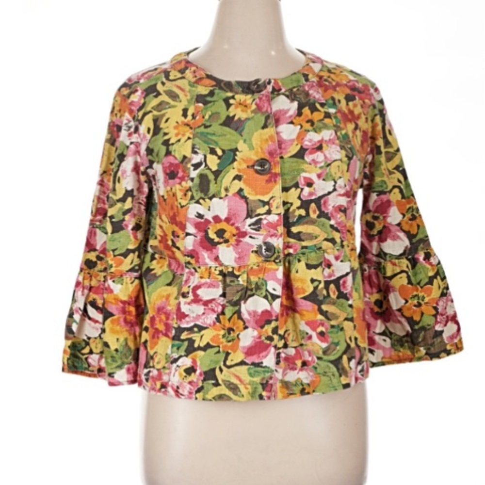 Christopher & Banks Floral Cropped Jacket in Pink, Yellow & Green